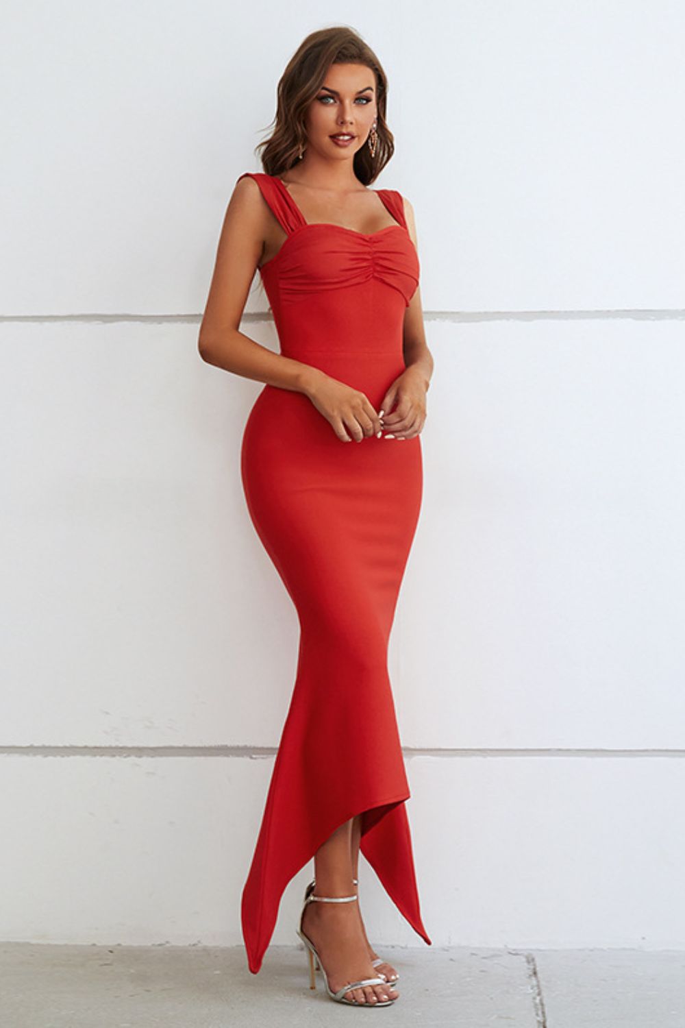 Ruched Sweetheart Neck Hem Detail Dress - Tantalize Boutique