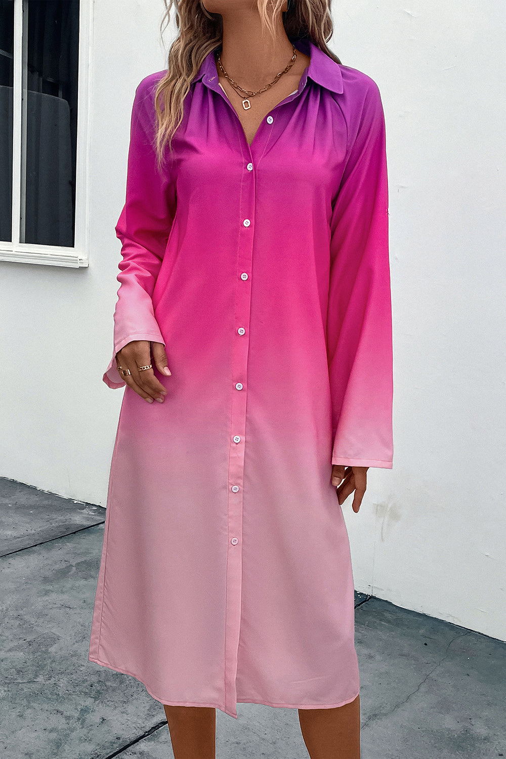 Gradient Long Sleeve Shirt Dress - Tantalize Boutique