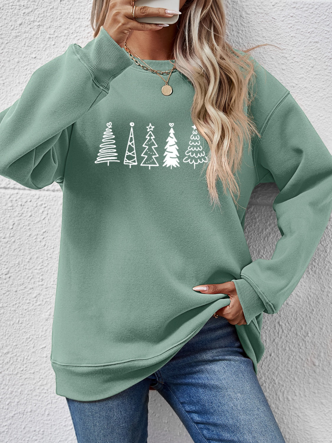 Christmas Tree Graphic Drop Shoulder Sweatshirt - Tantalize Boutique