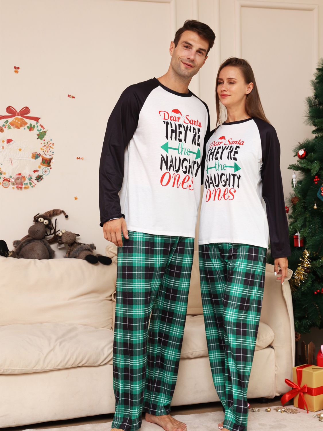 Full Size Graphic Top and Plaid Pants Set - Tantalize Boutique