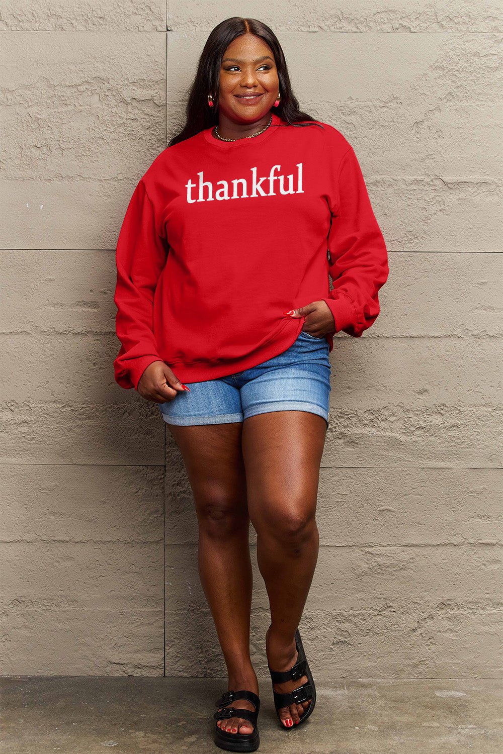 Simply Love Full Size THANKFUL Graphic Sweatshirt - Tantalize Boutique