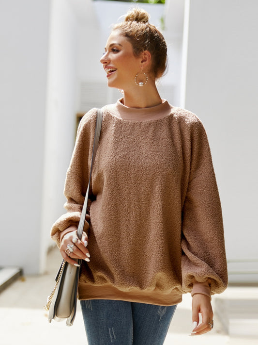 Mock Neck Dropped Shoulder Sweatshirt - Tantalize Boutique
