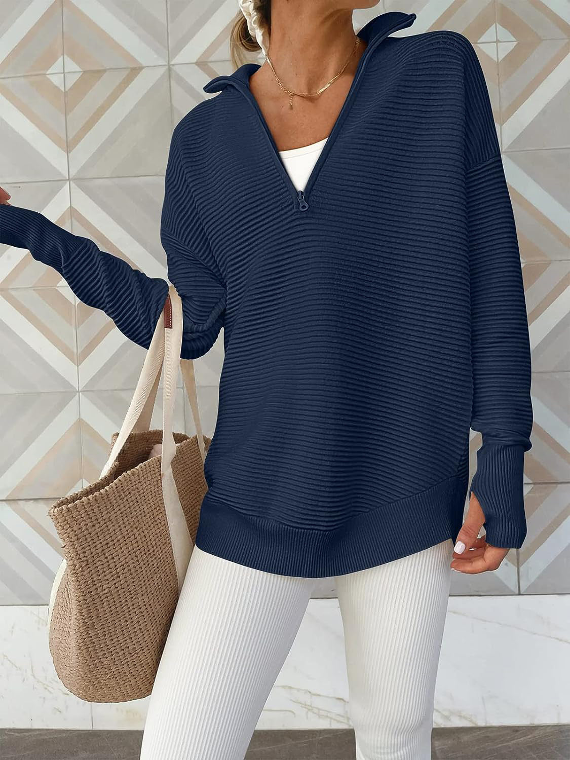 Half Zip Long Sleeve Knit Top - Tantalize Boutique
