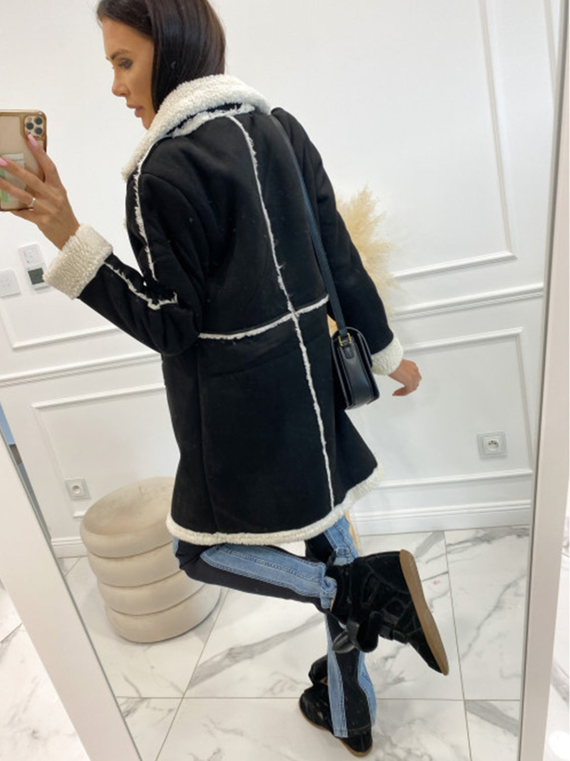 Lapel Collar Exposed Seam Buttoned Coat - Tantalize Boutique