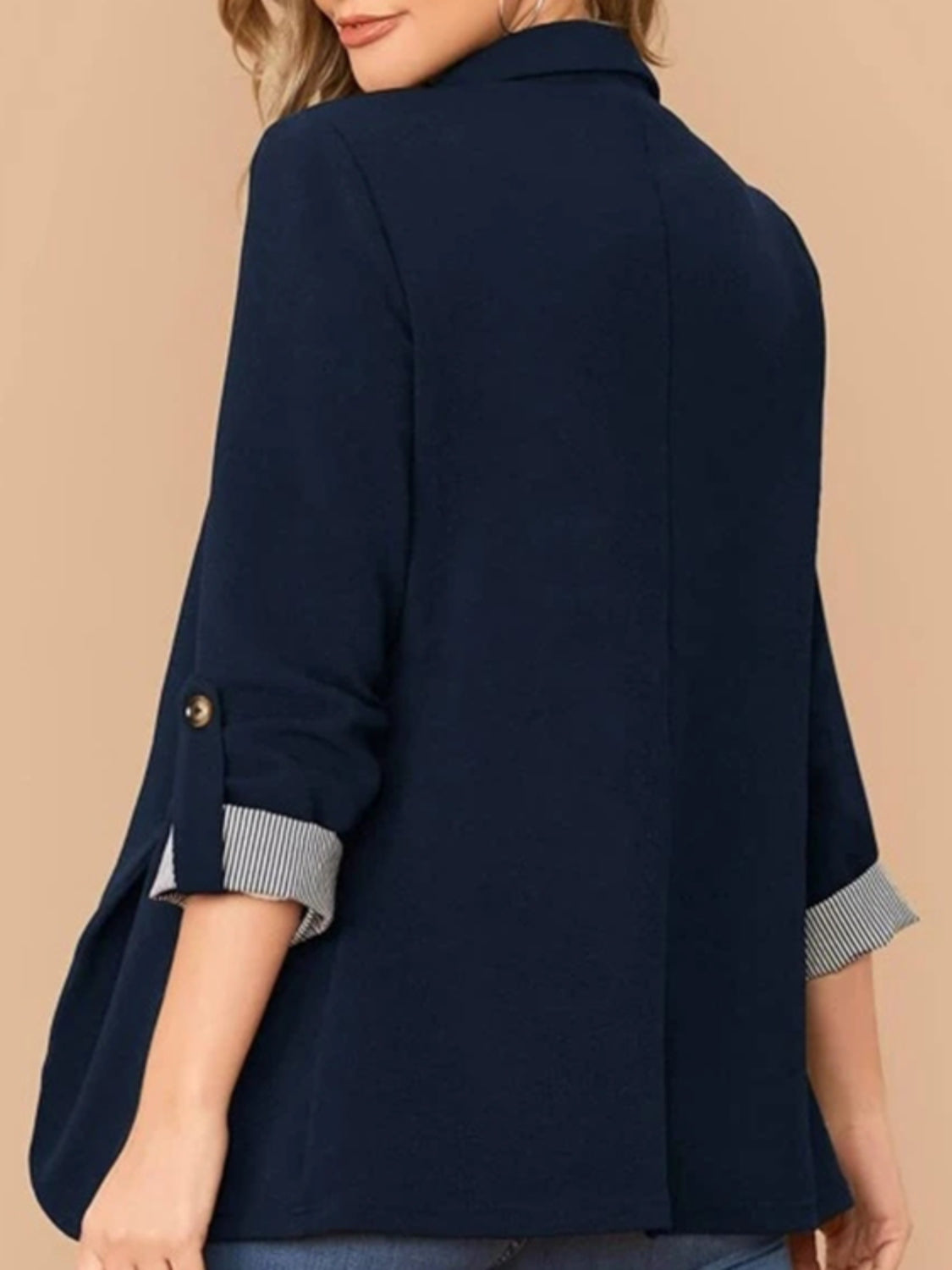 Lapel Collar Roll-Tab Sleeve Blazer - Tantalize Boutique