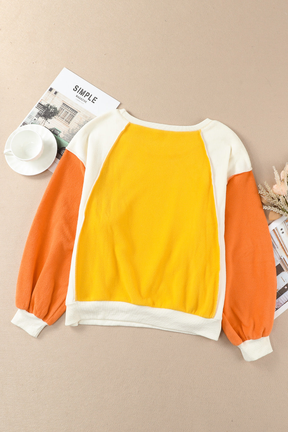 Round Neck Dropped Shoulder Color Block Sweatshirt - Tantalize Boutique