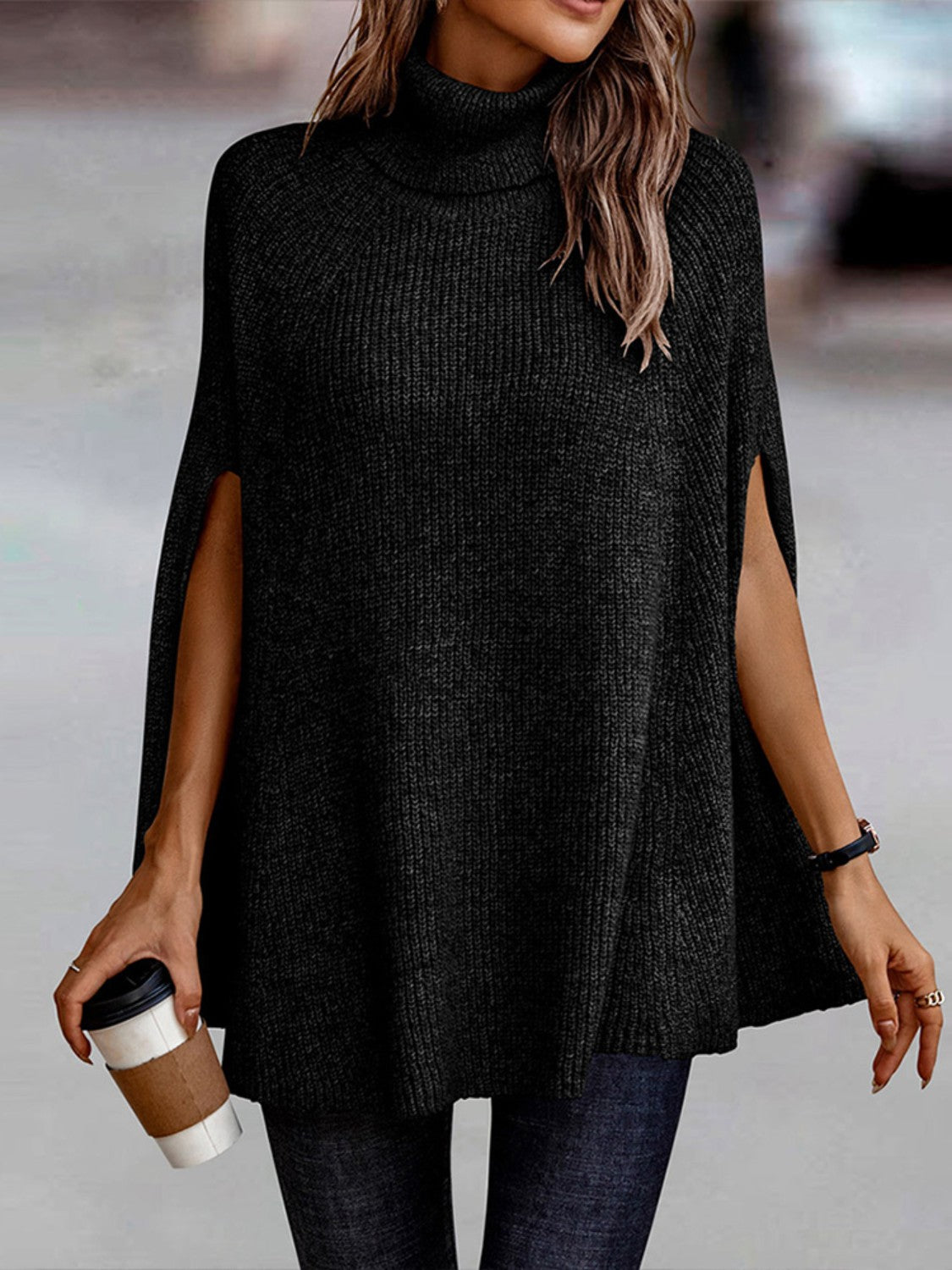 Turtleneck Dolman Sleeve Poncho - Tantalize Boutique