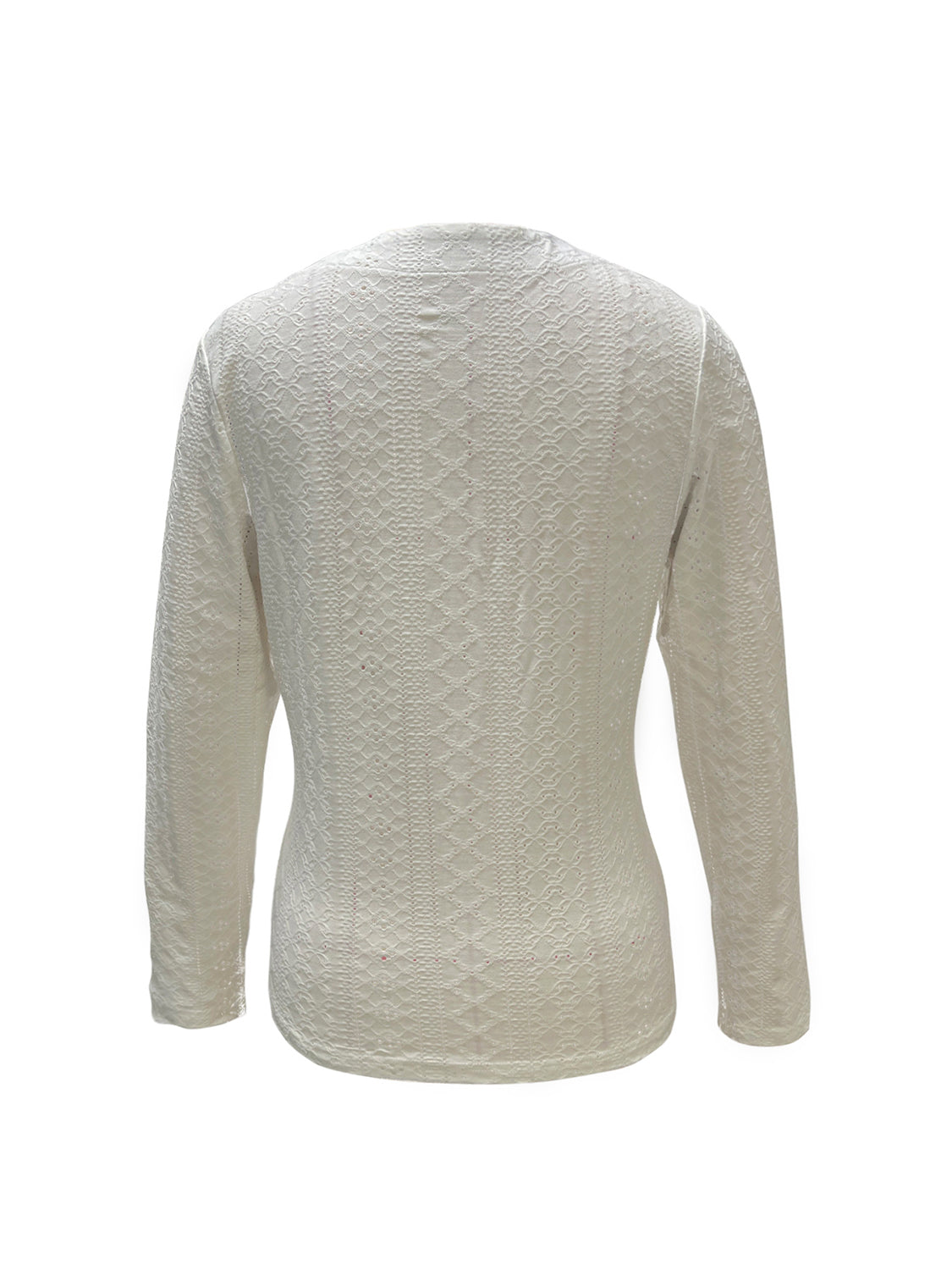 Eyelet Decorative Button V-Neck Blouse - Tantalize Boutique