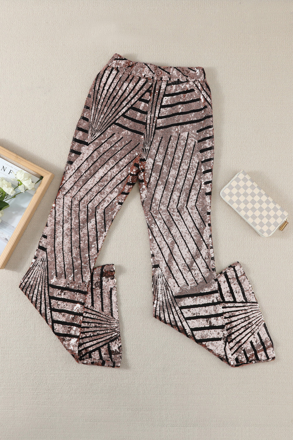 Sequin Striped High Waist Bootcut Pants - Tantalize Boutique