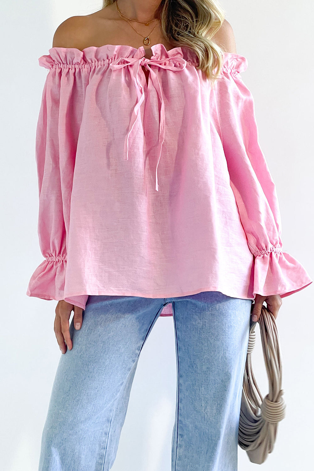 Drawstring Off-Shoulder Flounce Sleeve Blouse - Tantalize Boutique
