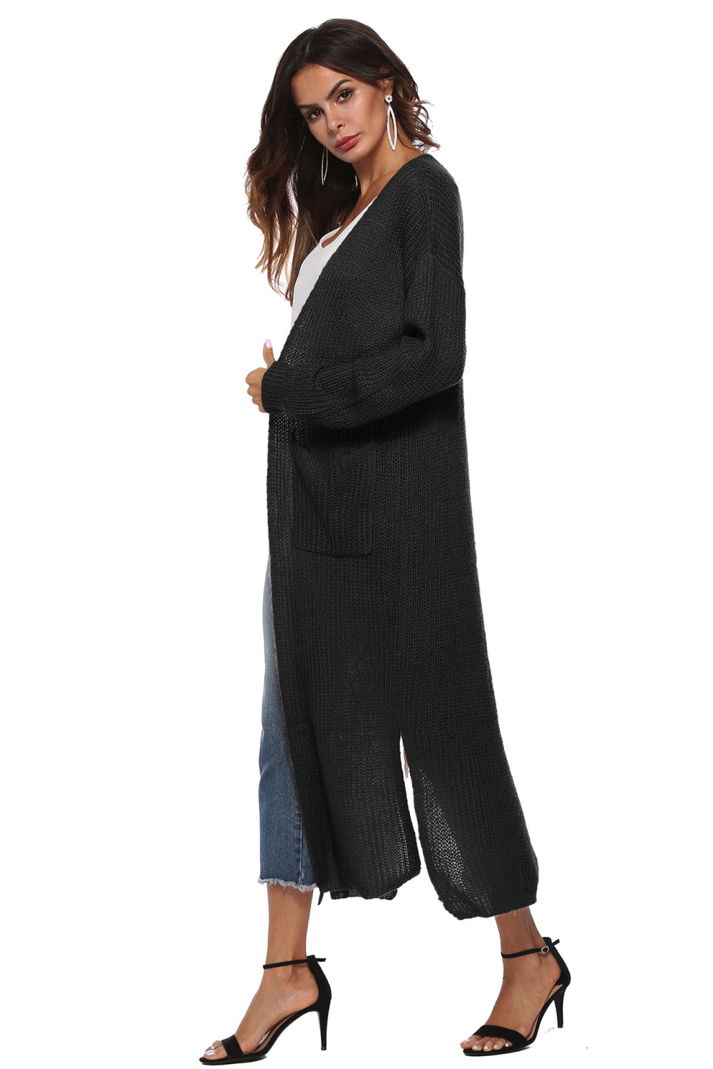 Long Sleeve Open Front Buttoned Cardigan - Tantalize Boutique