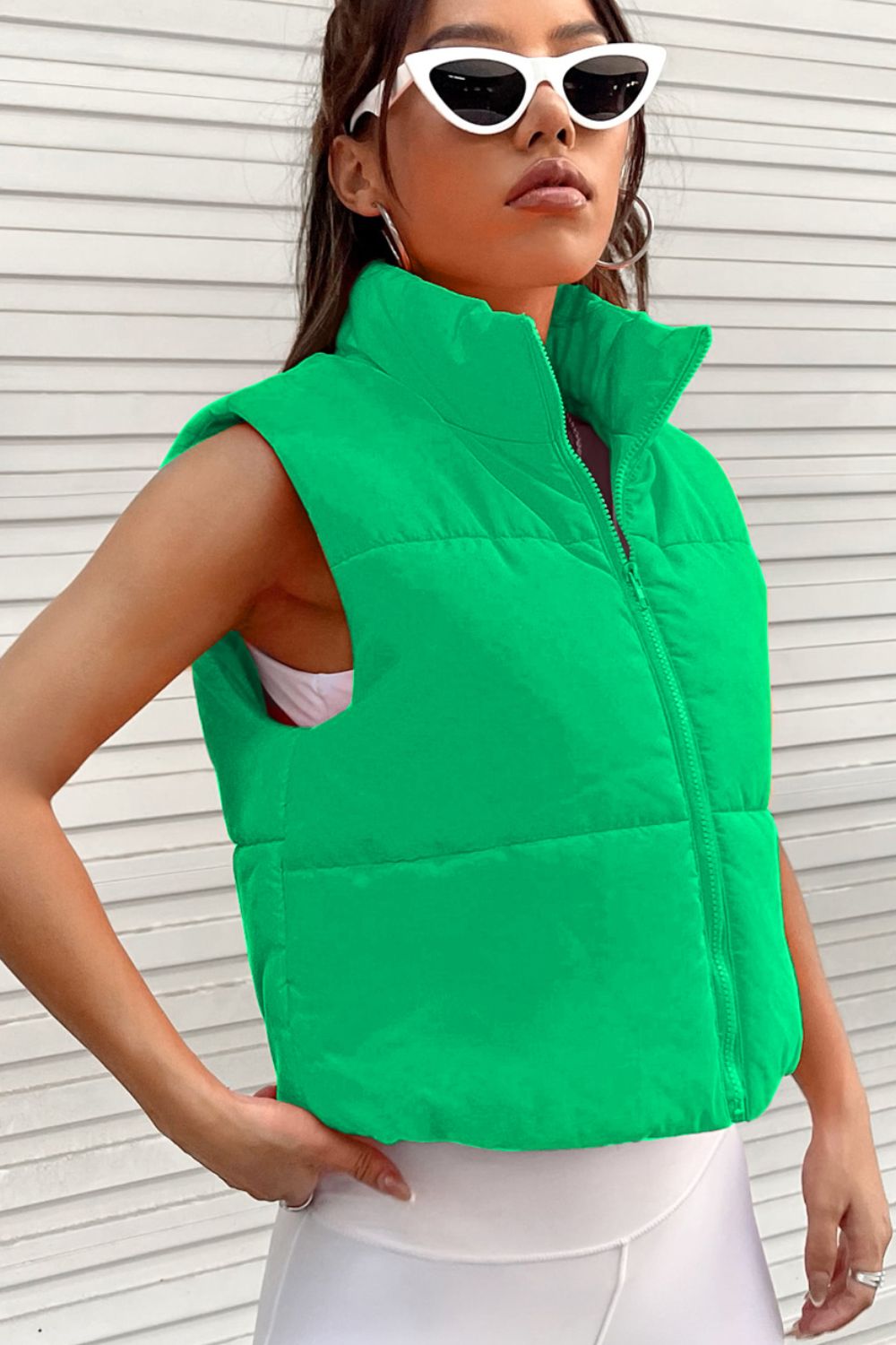 Zip Up Turtleneck Vest Coat - Tantalize Boutique