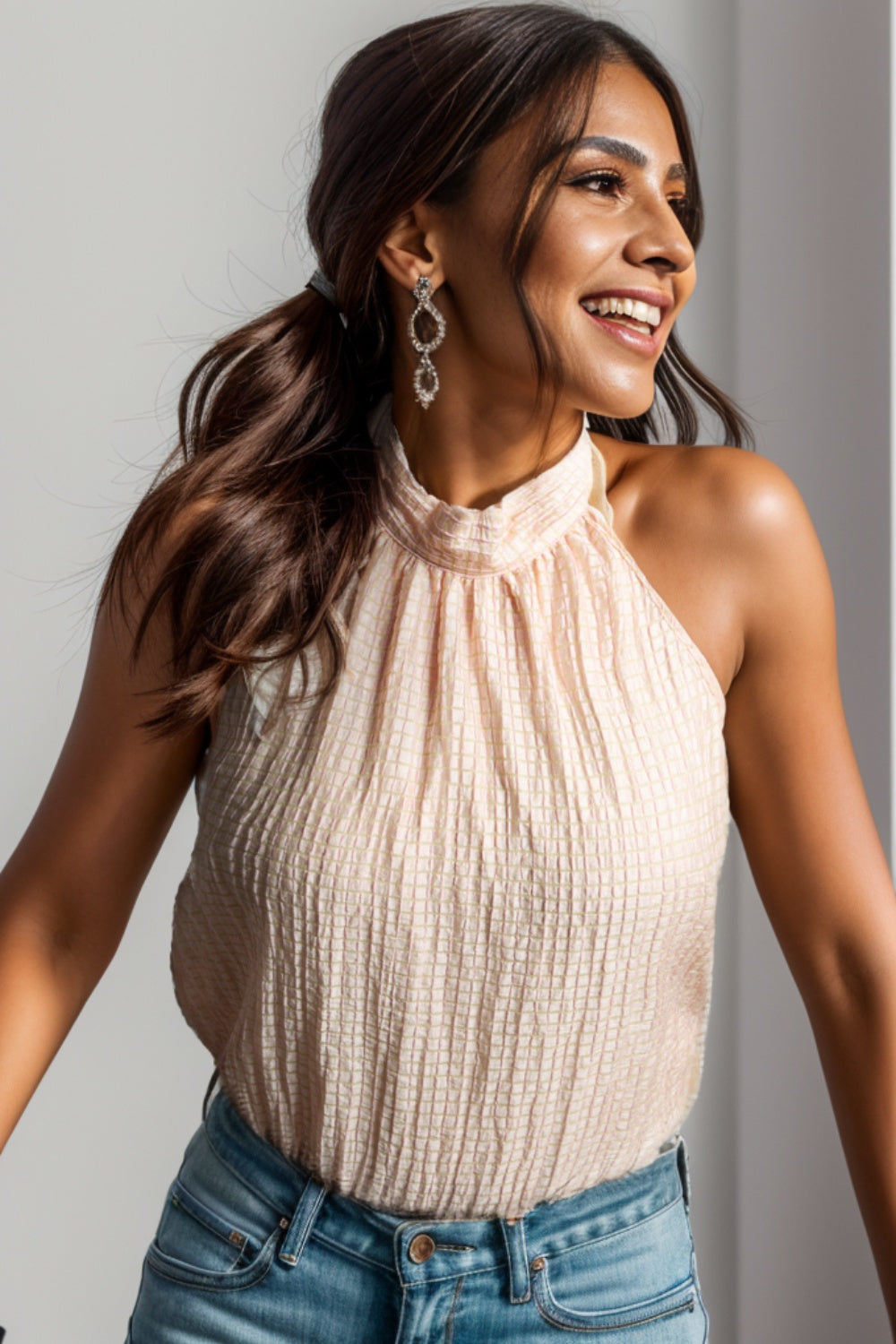 Textured Keyhole Mock Neck Tank - Tantalize Boutique