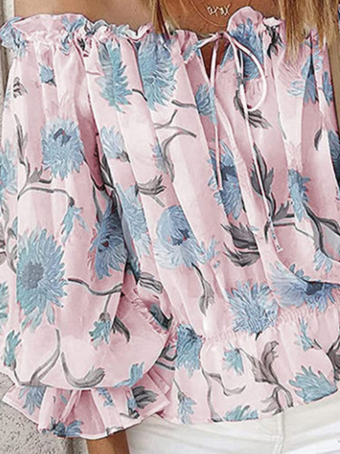 Floral Off-Shoulder Flounce Sleeve Blouse - Tantalize Boutique