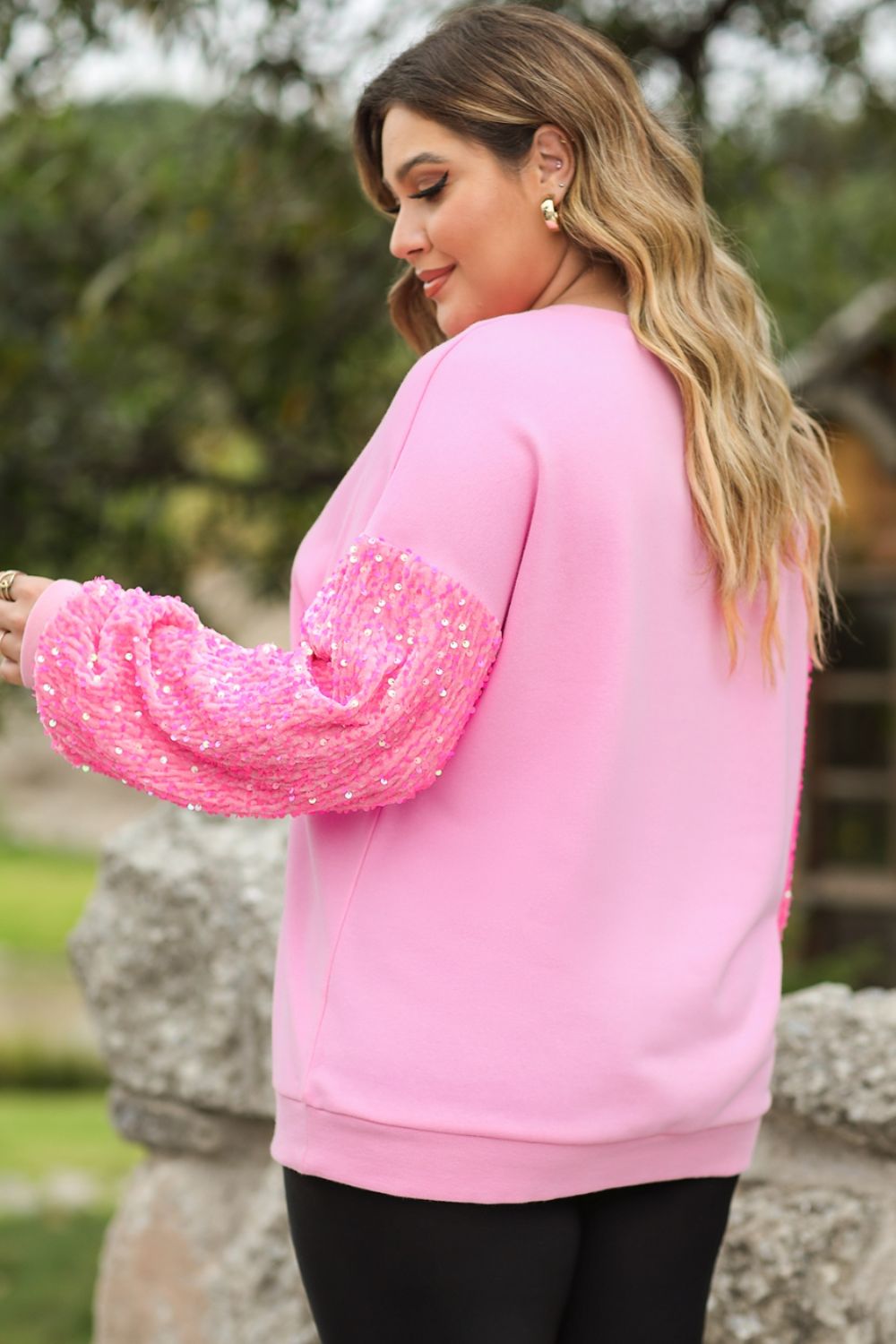 Plus Size MERRY CHRISTMAS Sequin Long Sleeve Sweatshirt - Tantalize Boutique