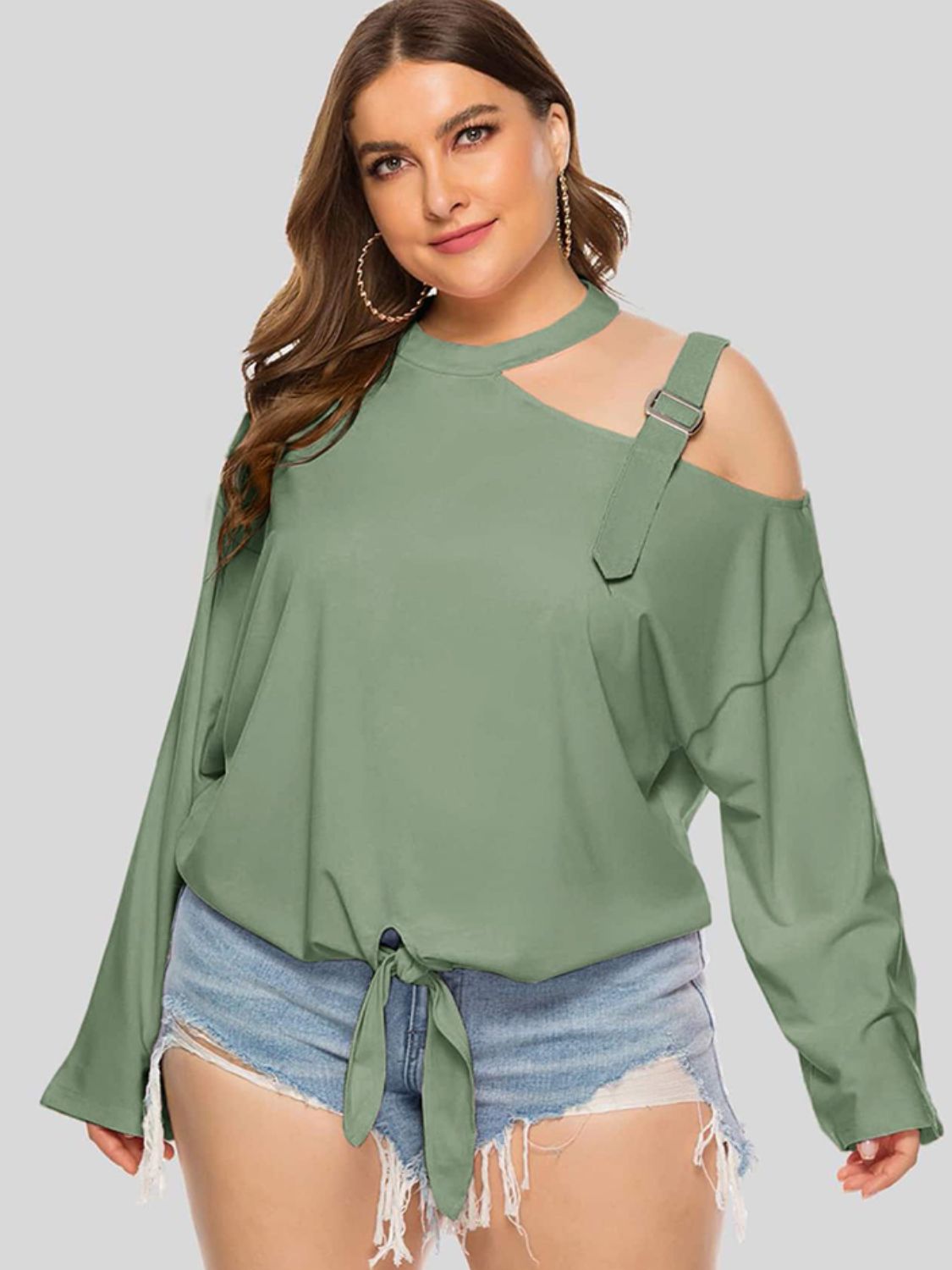 Plus Size Cold-Shoulder Tied Top - Tantalize Boutique