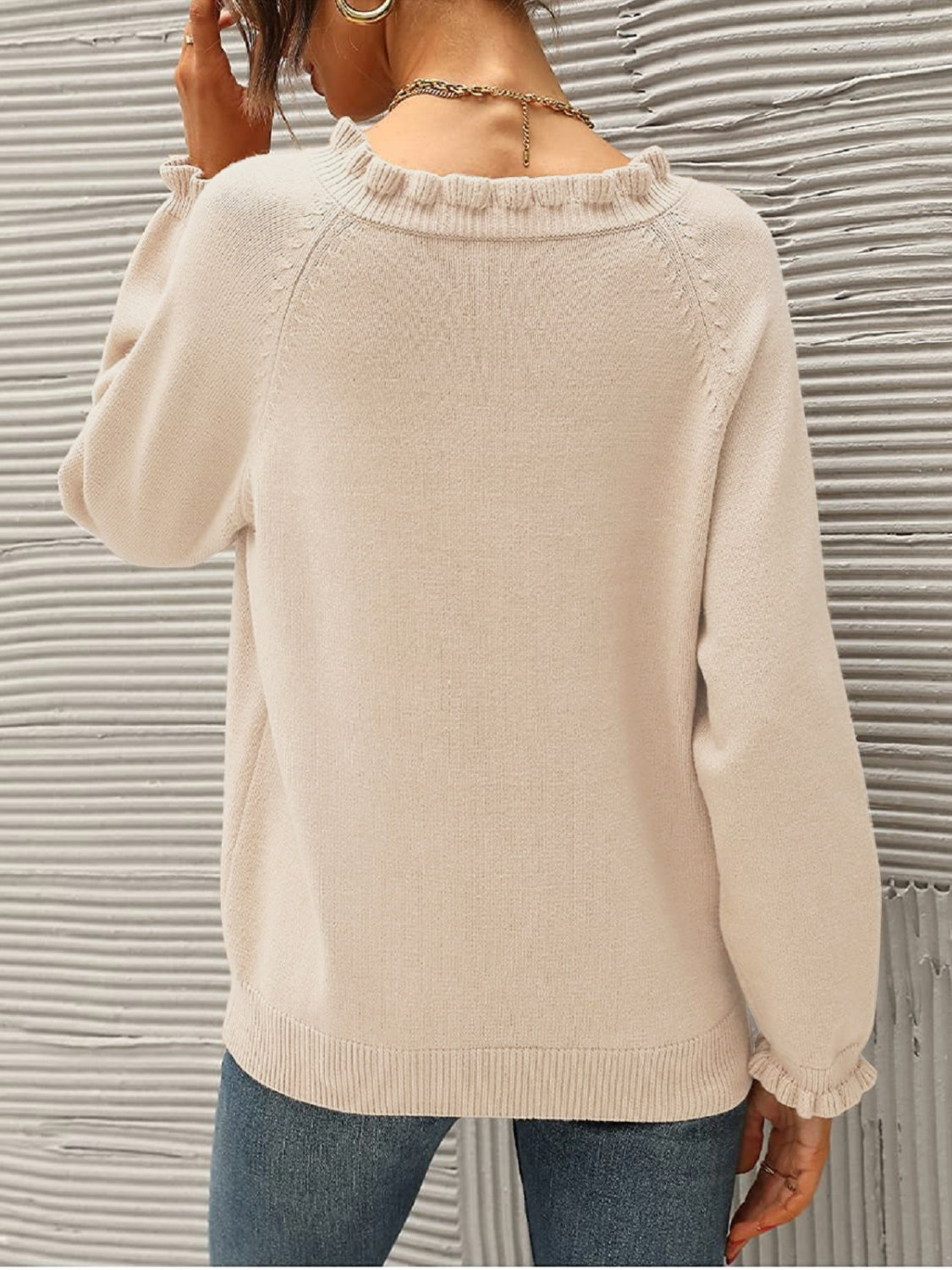 Ruffled Quarter-Button Sweater - Tantalize Boutique