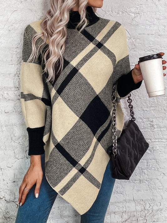 Plaid Turtleneck Poncho - Tantalize Boutique
