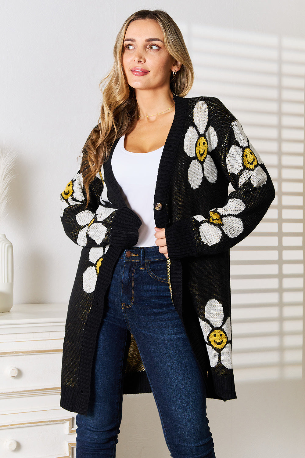 Double Take Floral Button Down Longline Cardigan - Tantalize Boutique