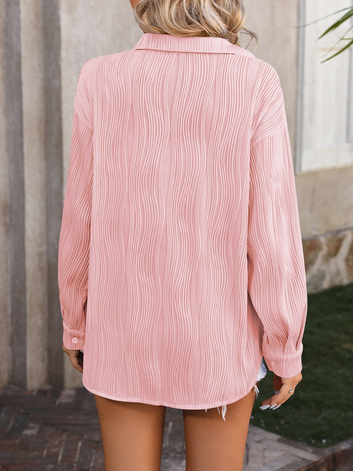 Button Up Dropped Shoulder Shirt - Tantalize Boutique
