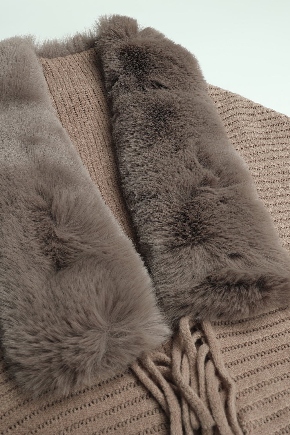 Fringe Detail Long Sleeve Ribbed Poncho - Tantalize Boutique