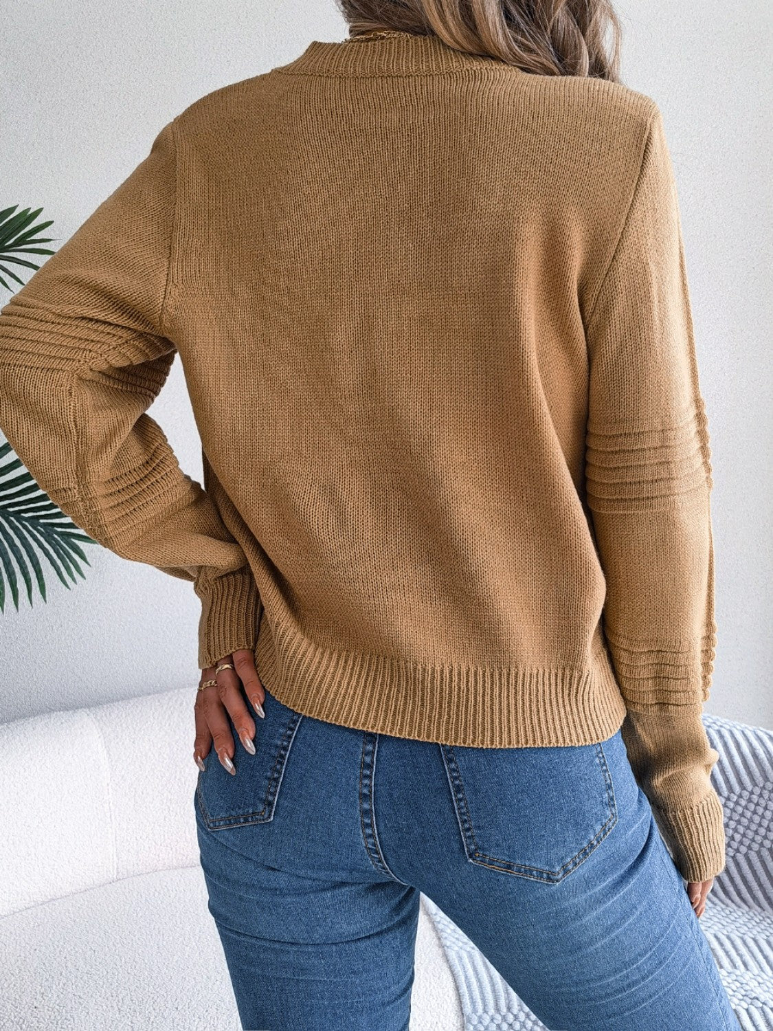 Round Neck Long Sleeve Sweater - Tantalize Boutique
