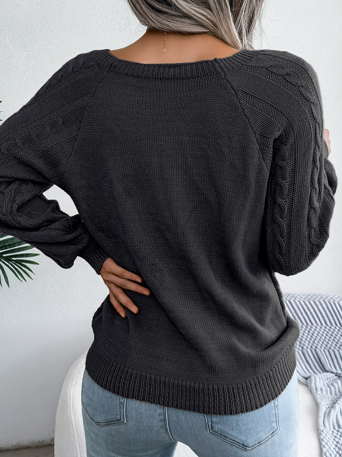 Decorative Button Cable-Knit Sweater - Tantalize Boutique