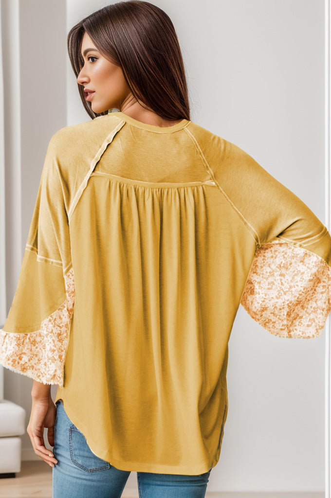 Printed Detail Balloon Sleeve Blouse - Tantalize Boutique