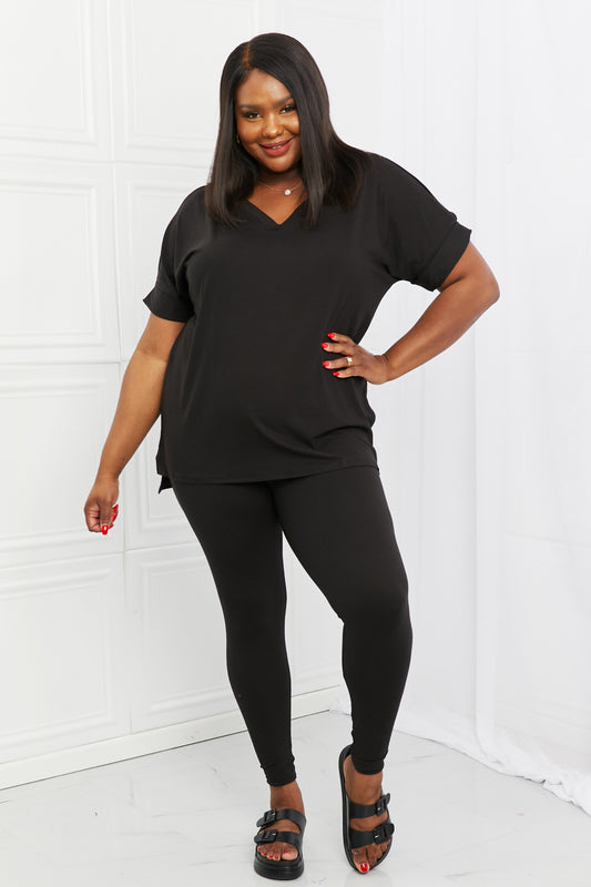 Zenana Self Love Full Size Brushed DTY Microfiber Lounge Set in Black - Tantalize Boutique
