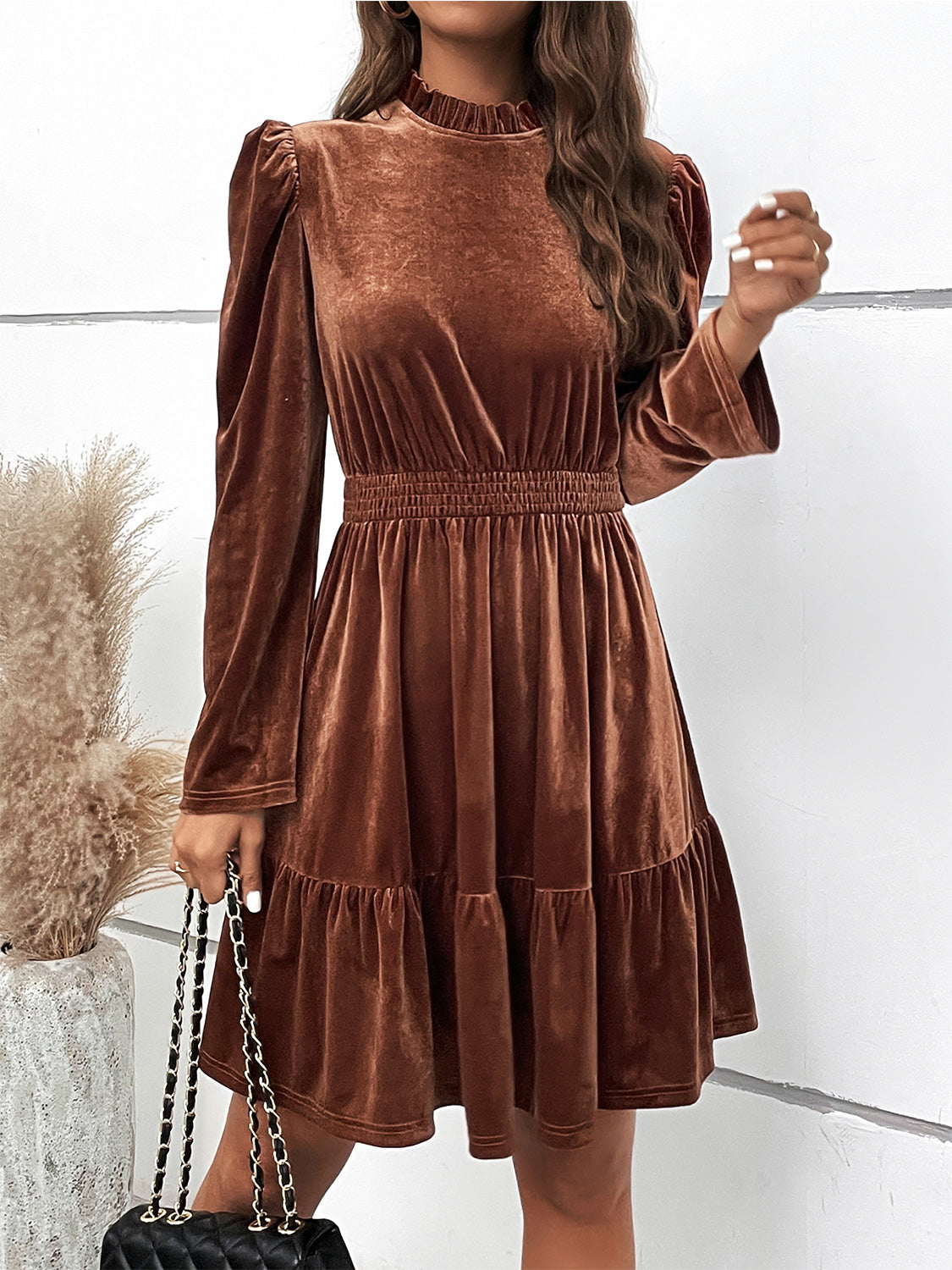 Smocked Long Sleeve Ruffle Hem Dress - Tantalize Boutique