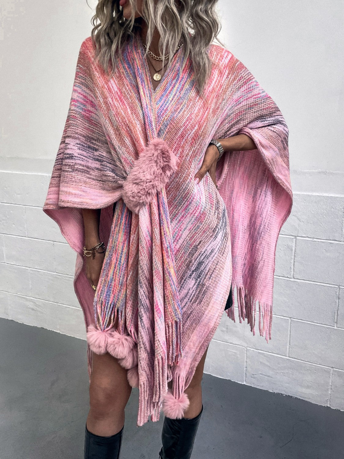 Heathered Fringe Hem Poncho - Tantalize Boutique