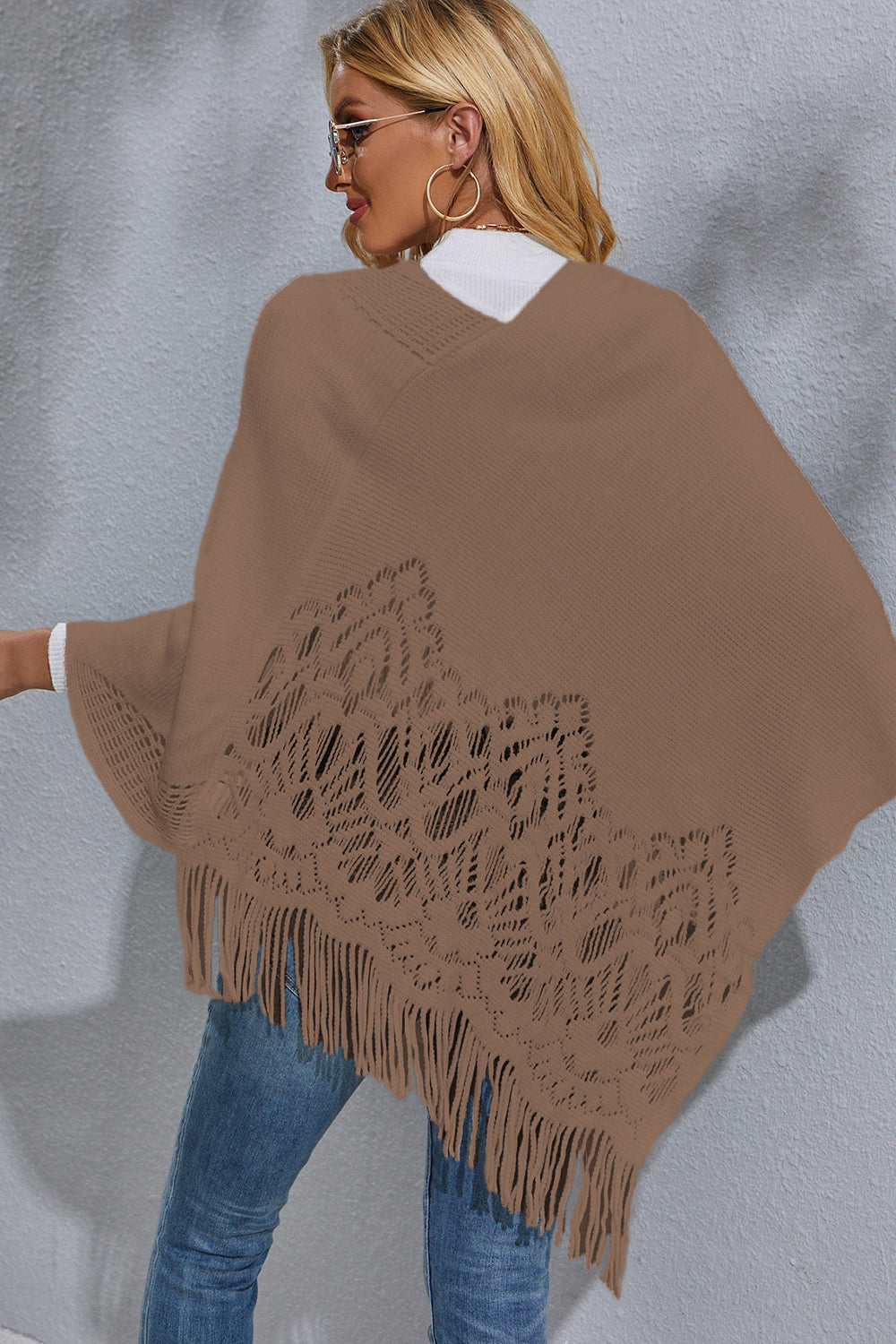 Round Neck Fringe Detail Poncho - Tantalize Boutique