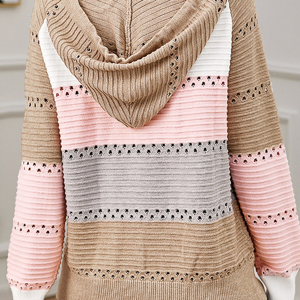 Color Block  Drawstring Hooded Sweater - Tantalize Boutique