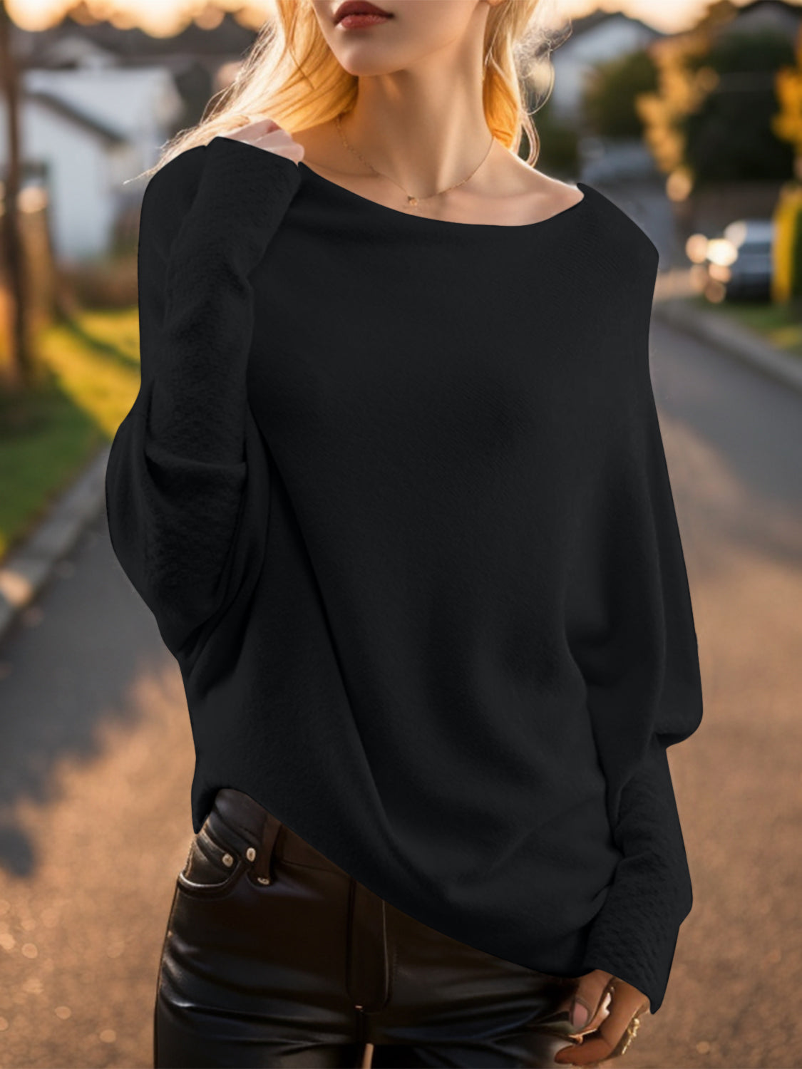 Texture Round Neck Long Sleeve Sweater - Tantalize Boutique