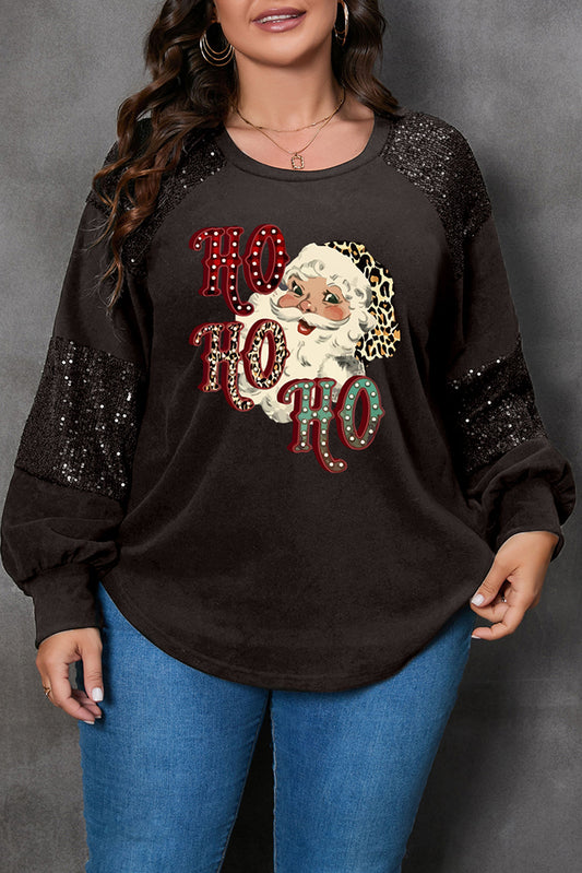 Plus Size Santa Graphic Sequin Long Sleeve Sweatshirt - Tantalize Boutique