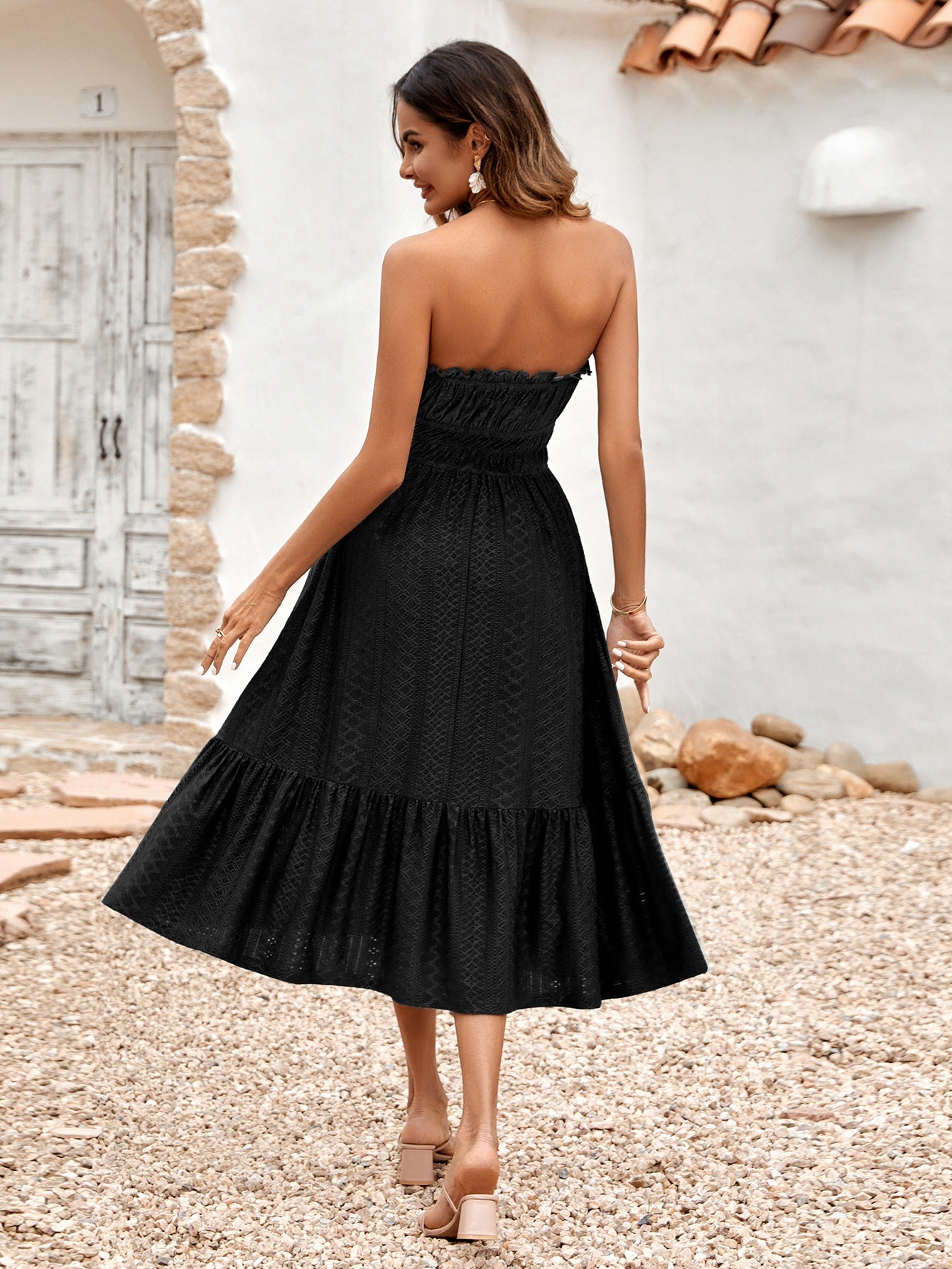 Frill Trim Strapless Midi Dress - Tantalize Boutique