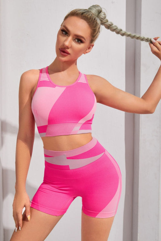 Color Block Sports Bra and Shorts Set - Tantalize Boutique