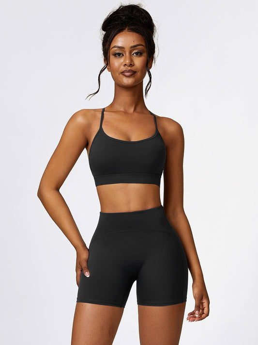 Sport Bra and Wide Waistband Shorts Set - Tantalize Boutique