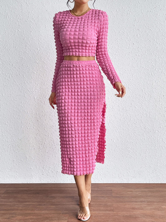 Long Sleeve Top and Split Skirt Set - Tantalize Boutique