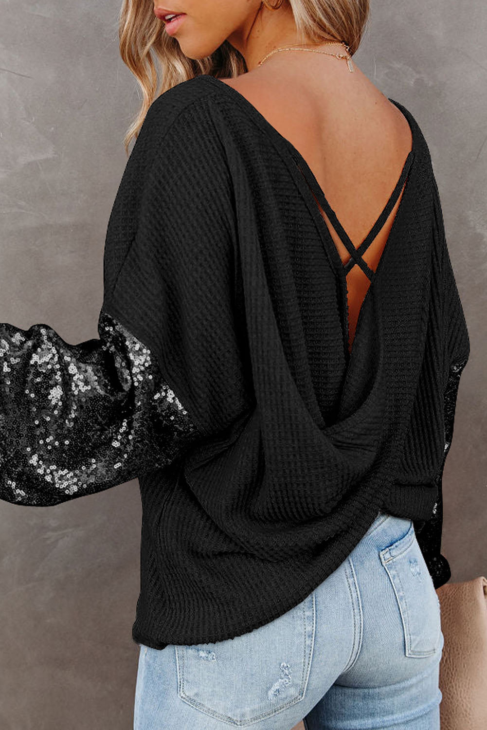 Sequin Waffle-Knit Blouse - Tantalize Boutique