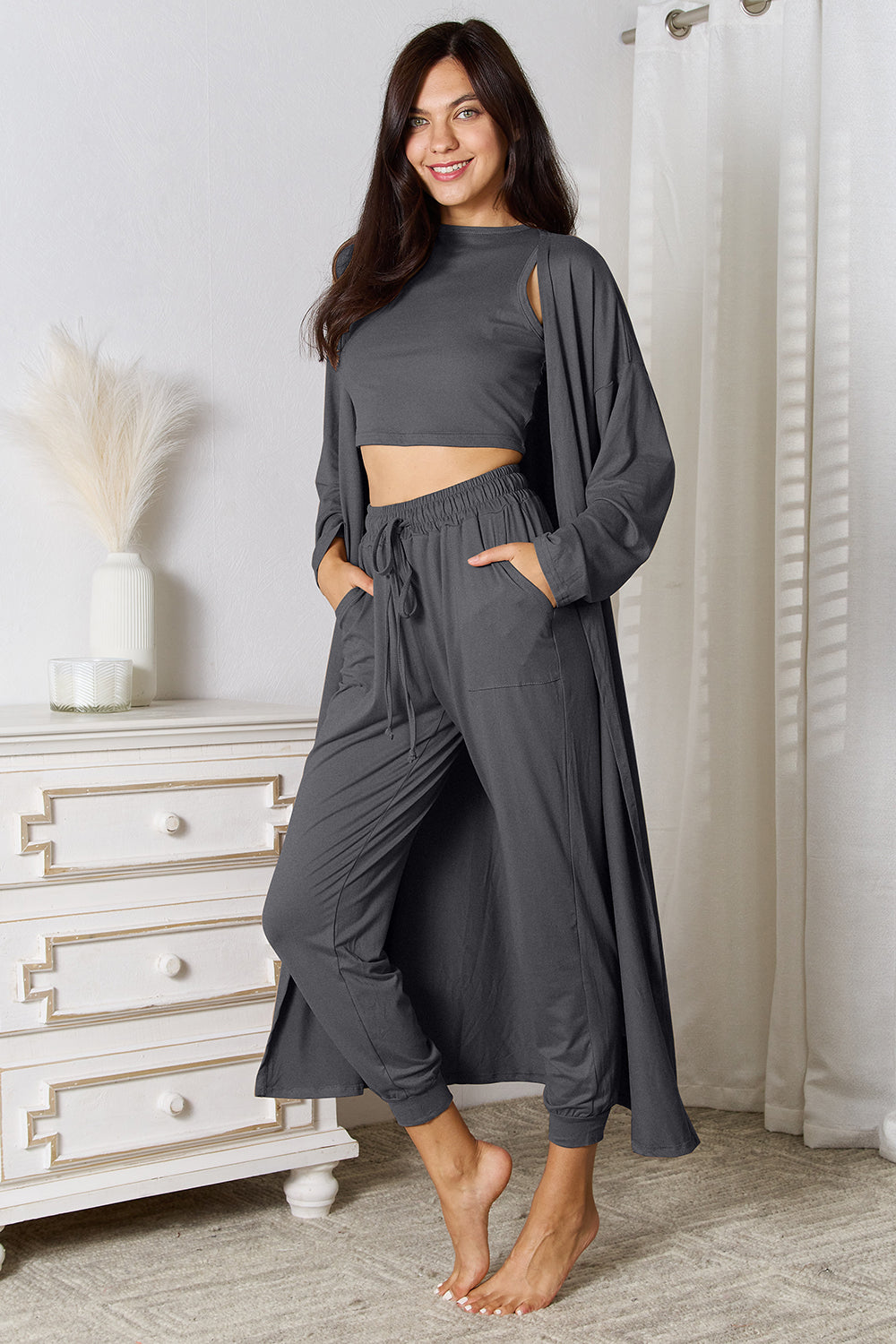 Tank, Pants, and Cardigan Set with Pockets - Tantalize Boutique