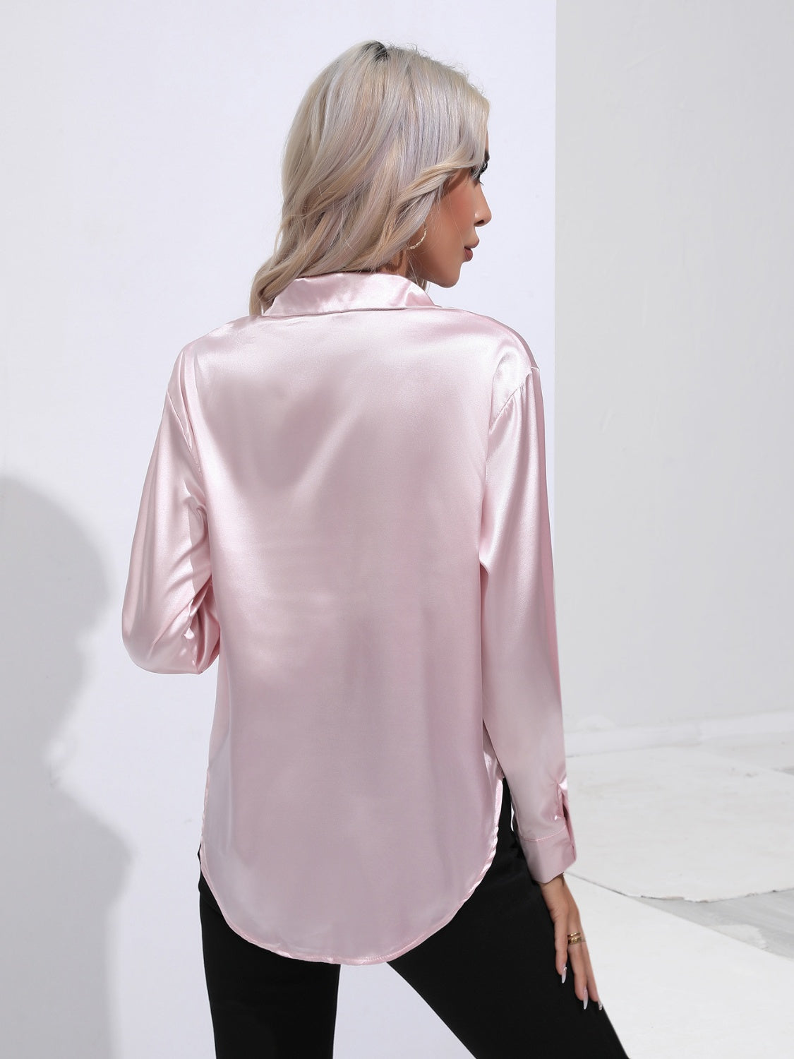 Collared Neck Buttoned Long Sleeve Shirt - Tantalize Boutique