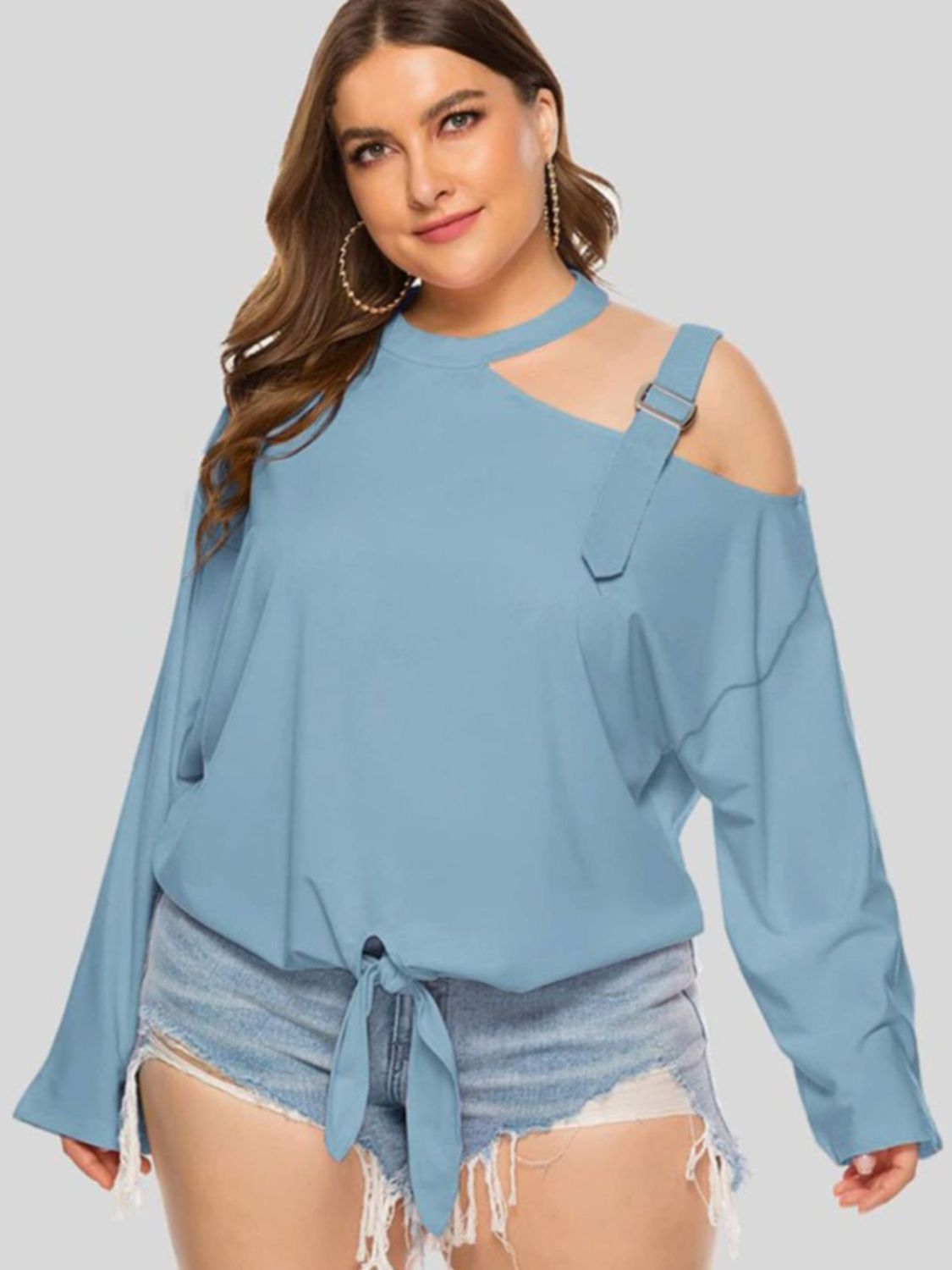 Plus Size Cold-Shoulder Tied Top - Tantalize Boutique
