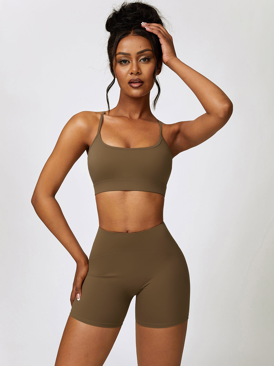 Sport Bra and Wide Waistband Shorts Set - Tantalize Boutique