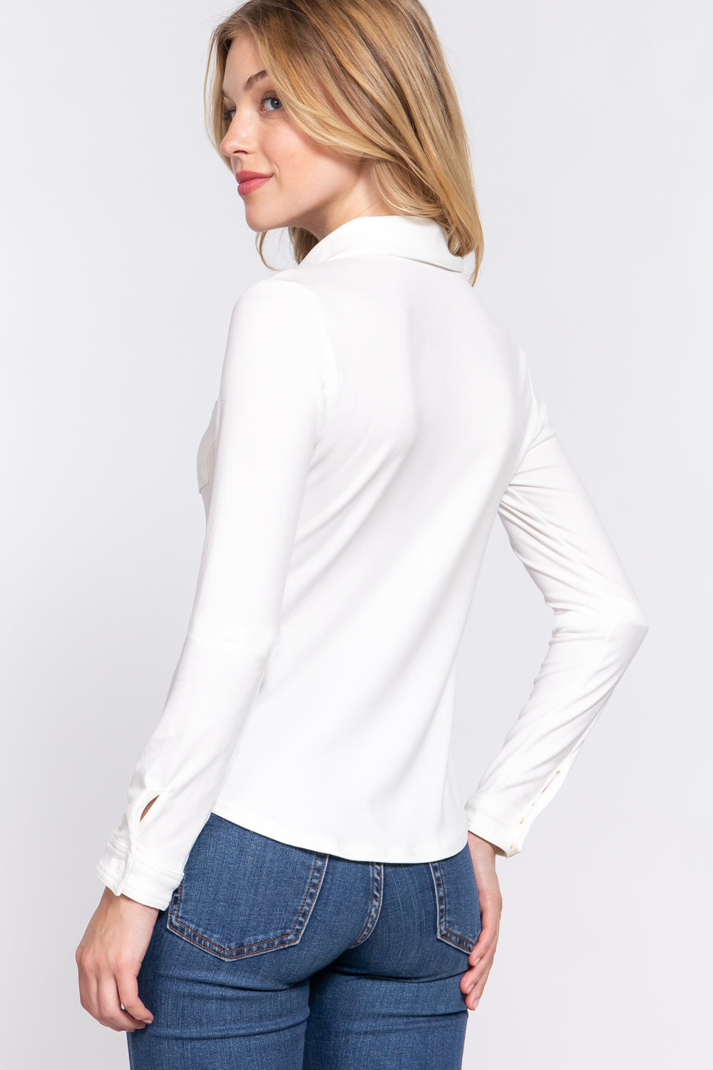 ACTIVE BASIC Long Sleeve Front Pocket DTY Brushed Shirt - Tantalize Boutique