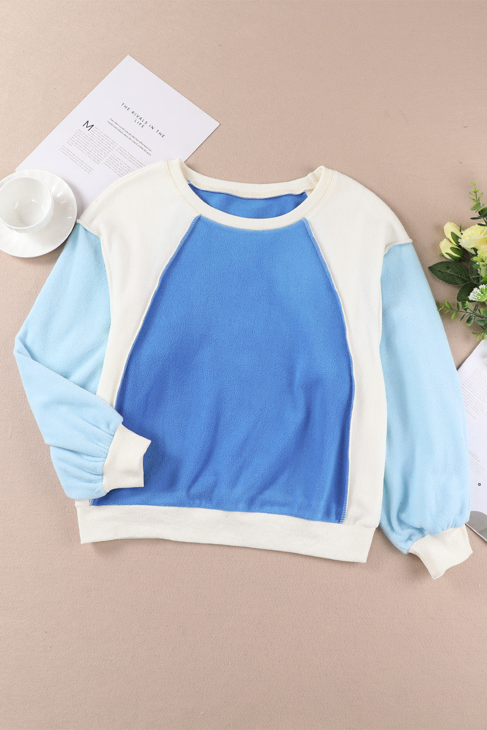 Round Neck Dropped Shoulder Color Block Sweatshirt - Tantalize Boutique