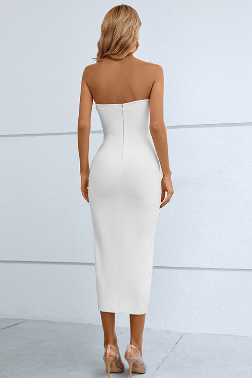 Cutout Strapless Drawstring Detail Split Bandage Dress - Tantalize Boutique