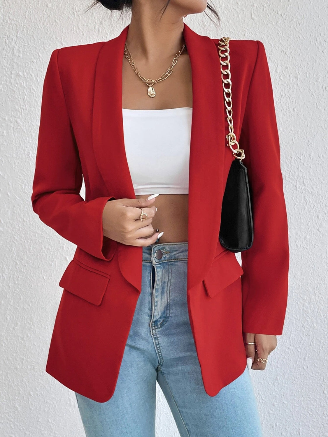 Shawl Collar Long Sleeve Blazer - Tantalize Boutique
