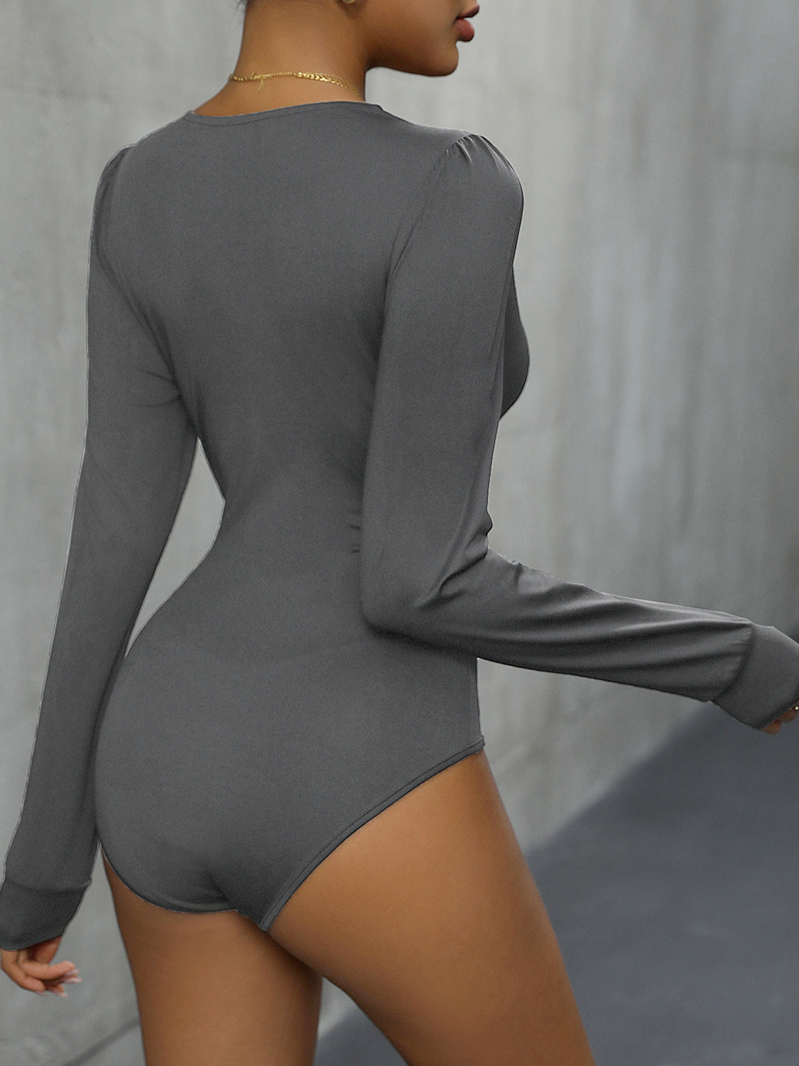 Lace Detail Plunge Long Sleeve Bodysuit - Tantalize Boutique
