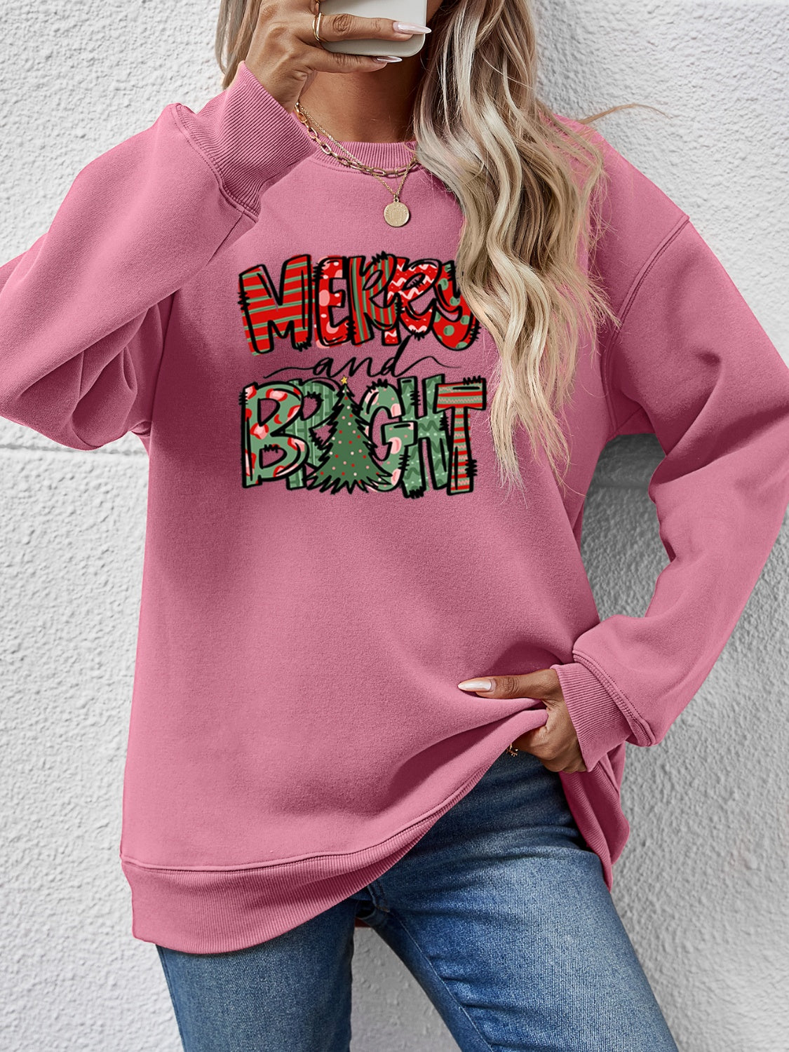 MERRY AND BRIGHT Long Sleeve Sweatshirt - Tantalize Boutique
